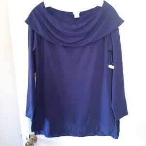 Chico's zenergy Navy Blue Cowl Neck knit Blouse shirt top 0 Small s medium m new